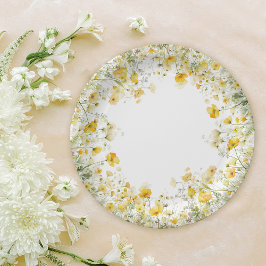 Gele Baby in bloei bloemenwilde bloem Baby shower Papieren Bordje