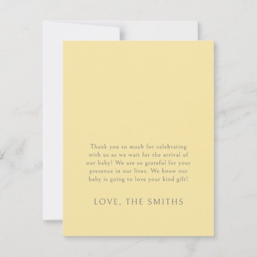 Gele Baby in bloei Wildflower Baby shower plat Bedankkaart (Achterkant)