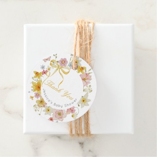 Gele Baby in Bloom Bow Dank u Bedankjes Labels (In situ)