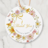 Gele Baby in Bloom Bow Dank u Bedankjes Labels (Voorkant)