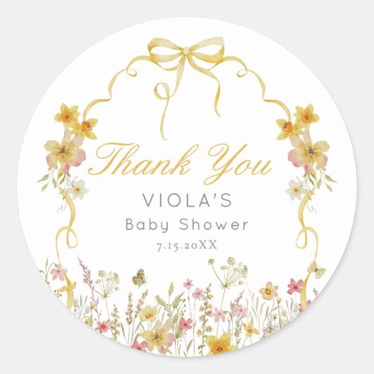 Gele Baby in Bloom Bow Dank u Ronde Sticker (Voorkant)