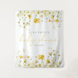 Gele Baby in Bloom Floral Baby shower Achtergrond Wandkleed