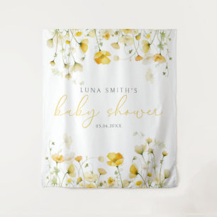 Gele Baby in Bloom Floral Baby shower Achtergrond Wandkleed