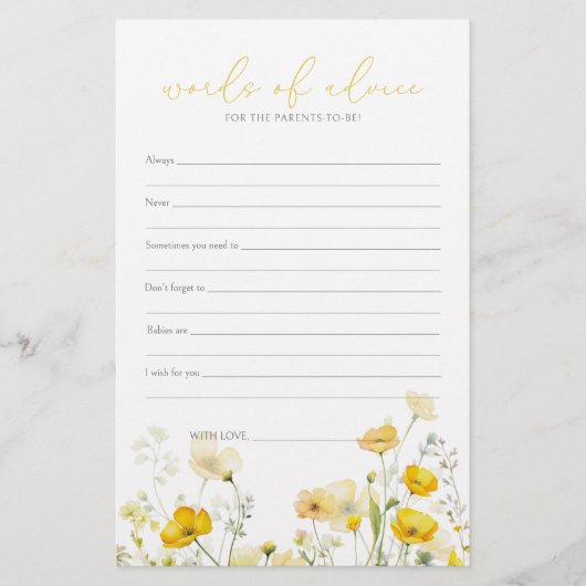 Gele Baby in Bloom Wildflower Baby advies Kaart (Voorkant)