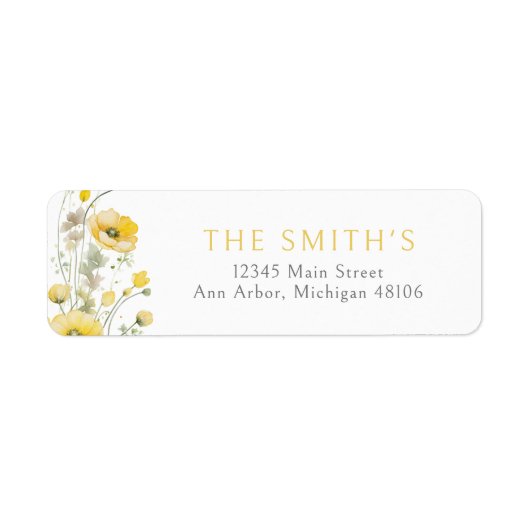Gele Baby in Bloom Wildflower retouradres Etiket (Voorkant)