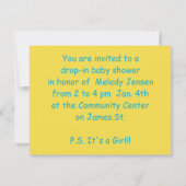 gele baby shower kaart (Achterkant)