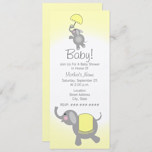 Gele Baby shower moeder en Baby olifant uitnodigen Kaart (Voorkant / Achterkant)