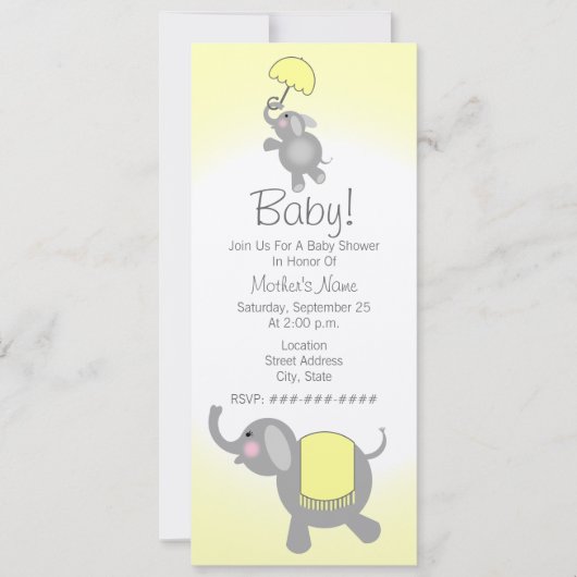 Gele Baby shower moeder en Baby olifant uitnodigen Kaart (Voorkant)