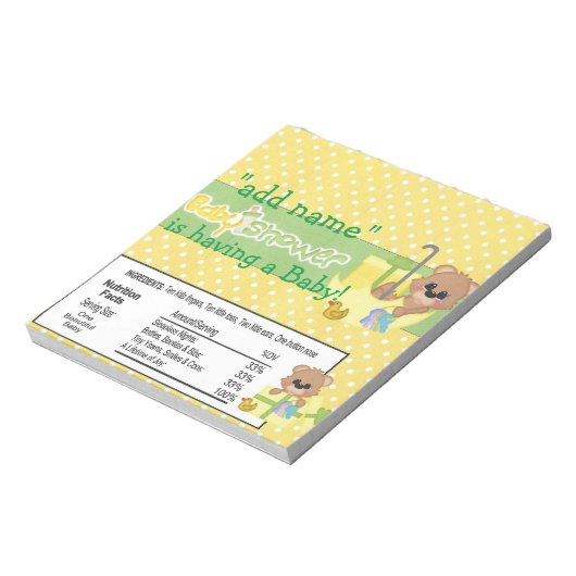 Gele Baby shower Snoep Bar Wrapper Party Favor Notitieblok (Linkerzijde)