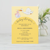 Gele Baby showers ooievaar uitnodiging (Staand voorkant)