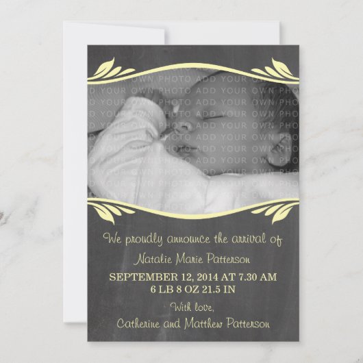 Gele Baby van Elegant Chalkboard Aankondiging (Voorkant)