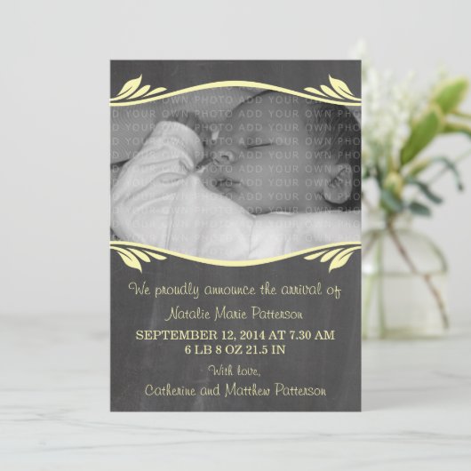 Gele Baby van Elegant Chalkboard Aankondiging (Staand voorkant)