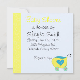 Gele babybuggy baby shower kaart