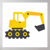 Gele Backhoe Graafmachine Constructie Kind Poster (Voorkant)