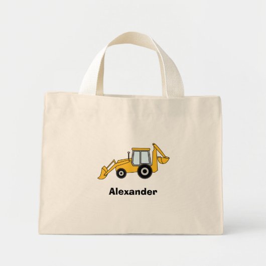 Gele Backhoe met Loader gepersonaliseerd Mini Tote Bag (Voorkant)