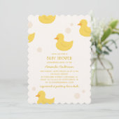 Gele badeend. Speelgoed baby shower Kaart (Staand voorkant)