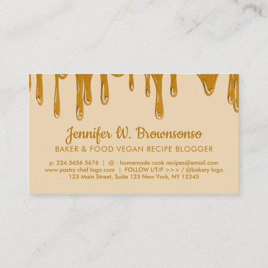 Gele bakkerijborst Abstracte druppelhoning Visitekaartje (Achterkant)