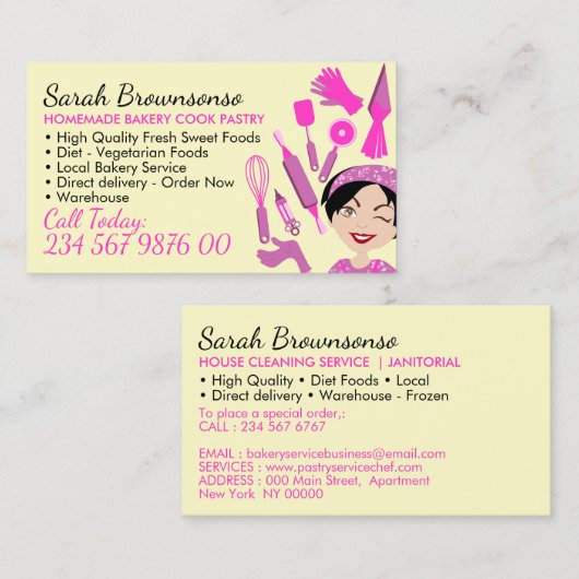 Gele bakkerijkdarm visitekaartje (Voorkant / Achterkant)