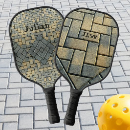 Gele baksteen en grijs patroon gepersonaliseerd pickleball paddle