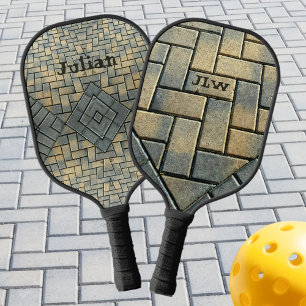 Gele baksteen en grijs patroon gepersonaliseerd pickleball paddle