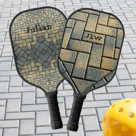 Gele baksteen en grijs patroon gepersonaliseerd pickleball paddle