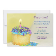 Gele Ballon blauwe cupcake Verjaardag Uitnodiging