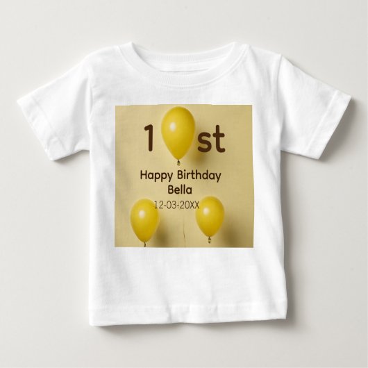 Gele ballonnen 1e verjaardag toevoegen naam datum (Voorkant)