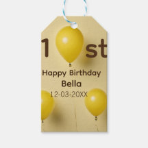 Gele ballonnen 1e verjaardag voeg naam datum tekst