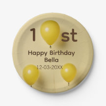 Gele ballonnen 1e verjaardag voeg naam datum tekst