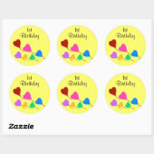 Gele ballonnen in de vorm van harten voor de 1e ve ronde sticker (Vel)