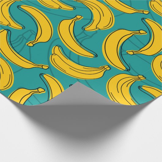 gele banaan met zwart omlijnd naadloos patroon cadeaupapier (Hoek)