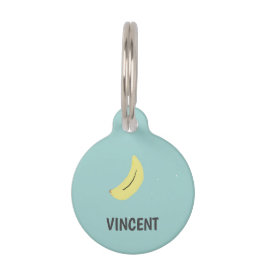 Gele banaan tekening blauw gepersonaliseerd huisdierpenning