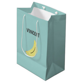 Gele banaan tekening blauw gepersonaliseerd medium cadeauzakje