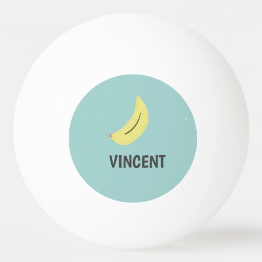 Gele banaan tekening blauw gepersonaliseerd pingpongbal (Voorkant)