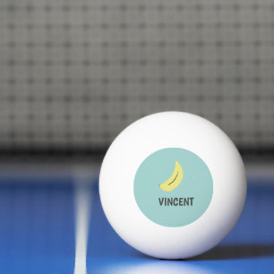 Gele banaan tekening blauw gepersonaliseerd pingpongbal