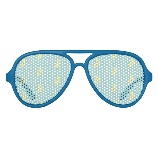 Gele banaan tekening blauw patroon aviator zonnebril (Voorkant)
