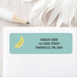 Gele banaan tekening blauw patroon etiket