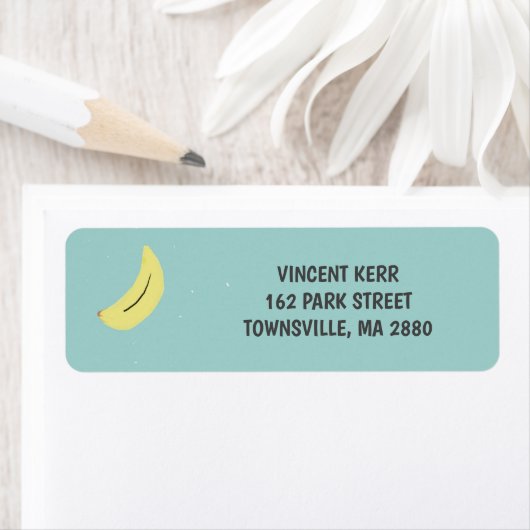 Gele banaan tekening blauw patroon etiket (Insitu)