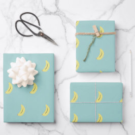 Gele banaan tekening blauw patroon inpakpapier vel
