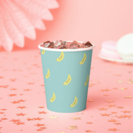 Gele banaan tekening blauw patroon papieren bekers