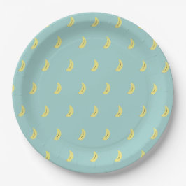 Gele banaan tekening blauw patroon papieren bordje