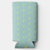 Gele banaan tekening blauw patroon seltzer blikjeskoeler (Achterkant)