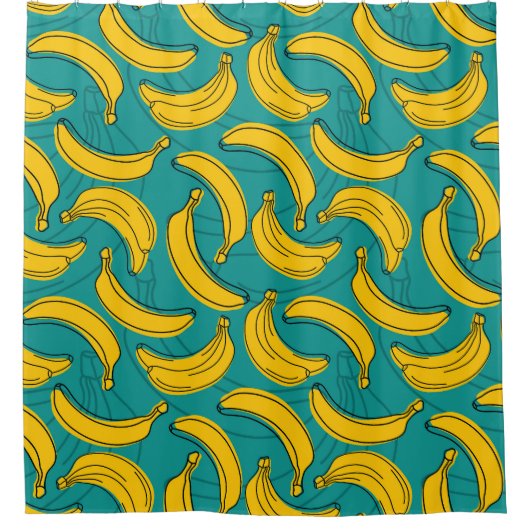 Gele banaan: zwarte omtrek douchegordijn (Voorkant)