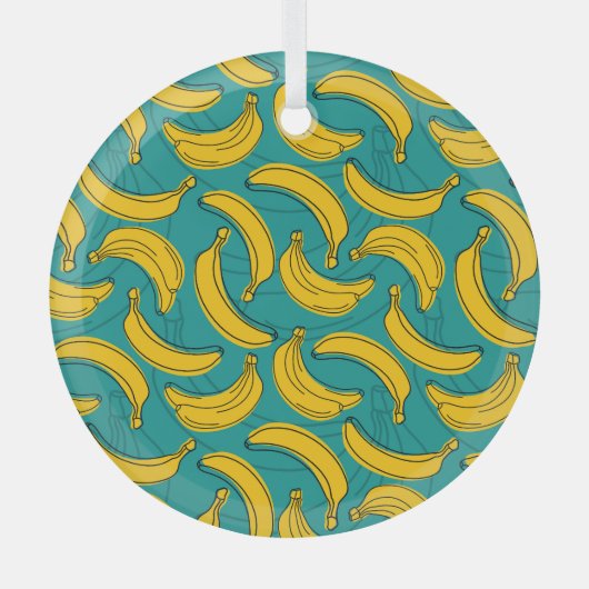 Gele banaan: zwarte omtrek glas ornament (Voorkant)