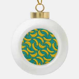 Gele banaan: zwarte omtrek keramische bal ornament