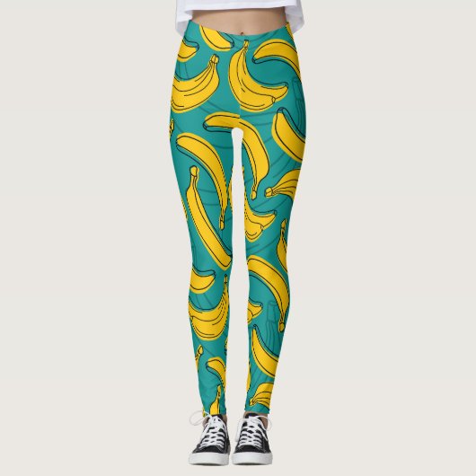 Gele banaan: zwarte omtrek leggings (Voorkant)