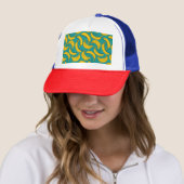 Gele banaan: zwarte omtrek trucker pet (In situ)