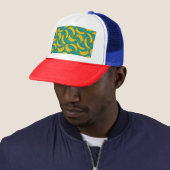 Gele banaan: zwarte omtrek trucker pet (In situ)