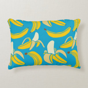 Gele bananen, blauw achtergrondpatroon accent kussen