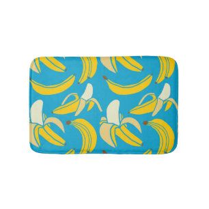 Gele bananen, blauw achtergrondpatroon badmat